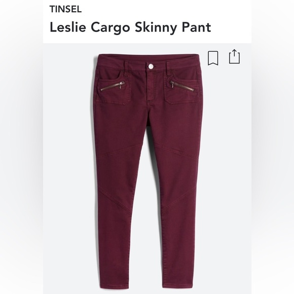 Tinsel Pants - NWT TINSEL Leslie Cargo skinny pants size 8 / 29 red purple burgundy STITCHFIX